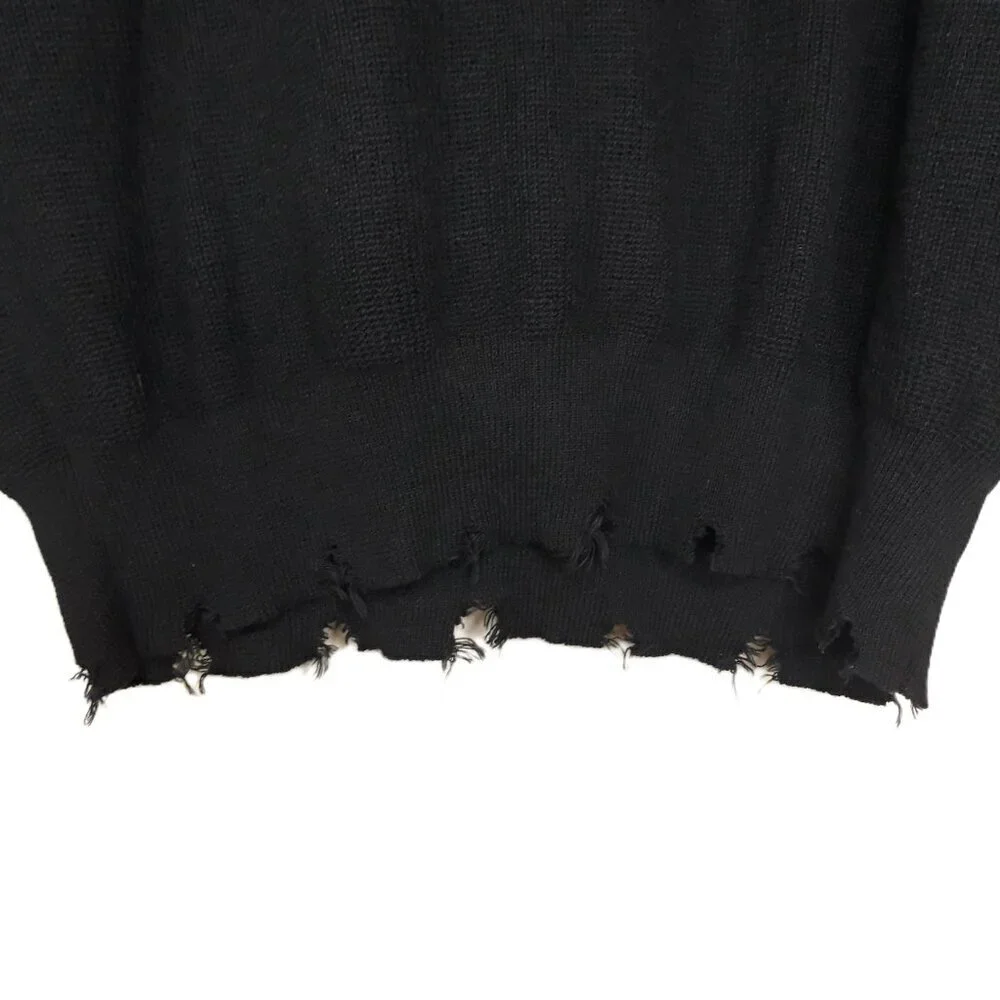 Men's Sweater Distressed Lightweight Crew Neck Cotton Streetwear Grunge